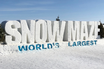 Entrance sign of the Guinness World Record Snow Maze in Manitoba